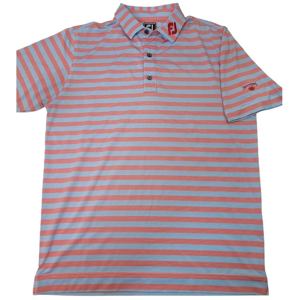 Footjoy Golf Short Sleeve‎ Polo Shirt Mens Medium Red Blue Stripe Lightweight FJ